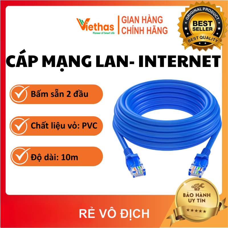 VIETHAS - Dây Cáp Mạng Internet Bấm Sẵn 2 Đầu Dài 10M