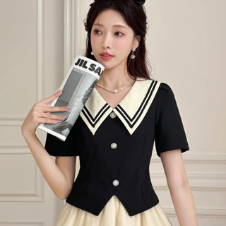 Áo sơ mi kiểu peplum nữ ngắn tay chất tuyết mưa cổ thủy thủ thiết kế vạc áo xẻ V Aana Bigsize AP0003B