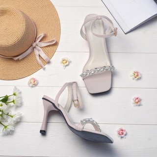 Giày Sandal Cao Gót 9cm Quai Đính Đá Pixie E156