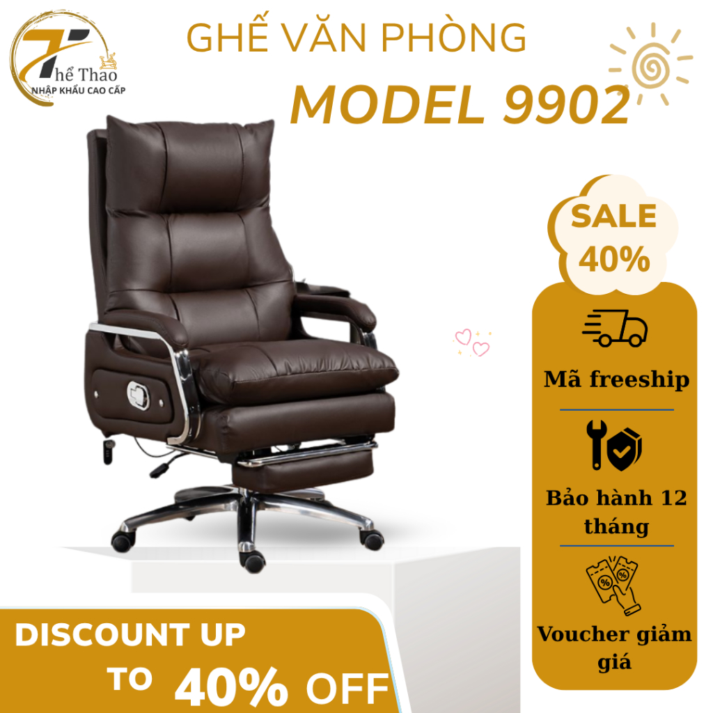 Ghế Giám Đốc Bọc Da Cao Cấp Massage 7 điểm, Ghế Chủ Tịch Xoay Làm Việc Văn Phòng Phong Cách Sang Trọng 9902