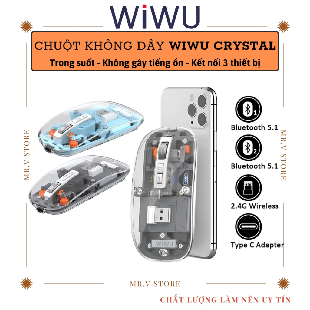 Chuột Không Dây Máy Tính bảng iPhone iPad Macbook Bluetooth Wireless Pin Sạc Kết Nối 3 Chế Độ Cho Mọ