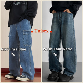 Quần jean nam rộng ống tinh khiết mặt nước rửa Vintage gió  quần jeans retro