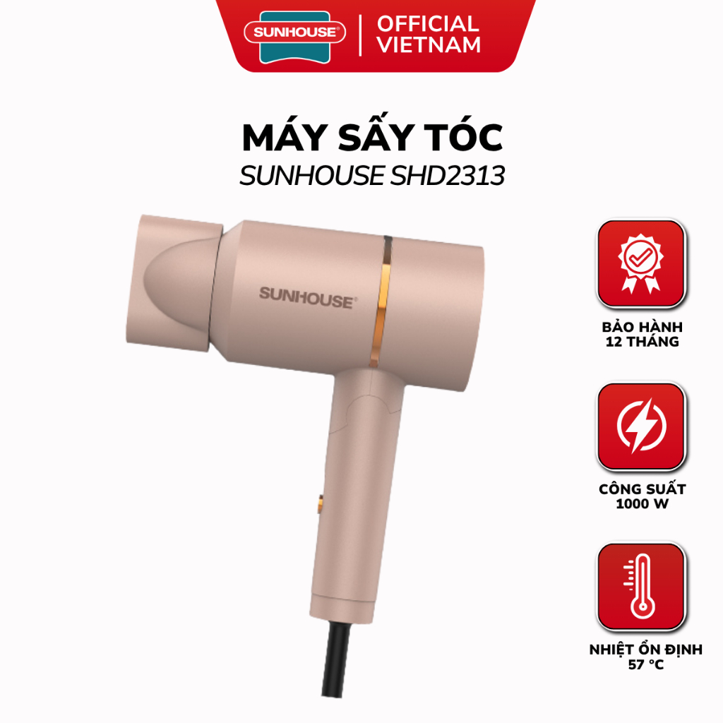 Máy Sấy Tóc Sunhouse SHD2313 - Công Suất 1000W, Tay Cầm Gấp Gọn Tiện Lợi - Bảo Hành 12 Tháng