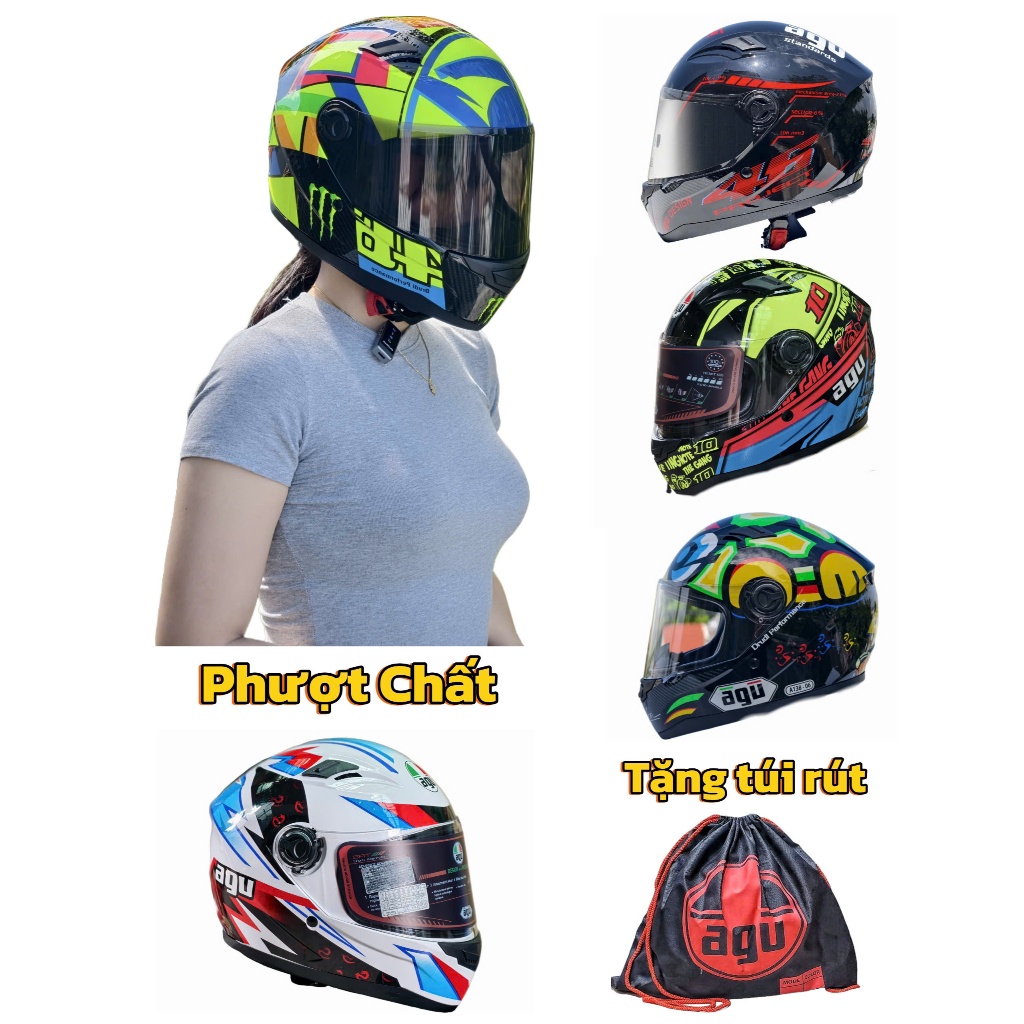 Mũ bảo hiểm Fullface AGU tặng kèm túi rút xịn sò hàng chính hãng bảo hành 12 tháng