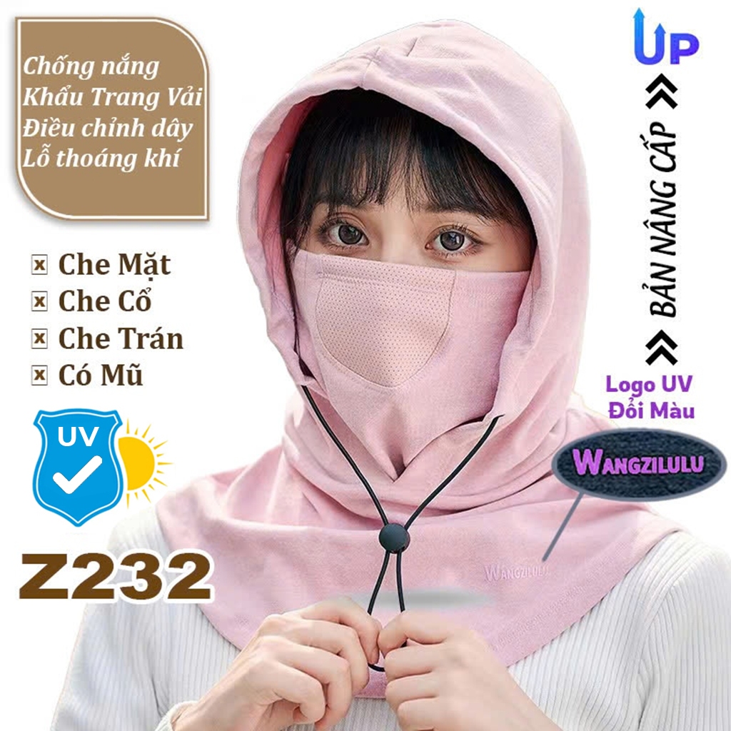 Khẩu Trang Có Nón Che Mặt Cổ Vai Chống Tia Vải Nhung Cao Cấp Thoáng Mát ( Fashion Hat Mask Co Giãn Tản Nhiệt Tốt )