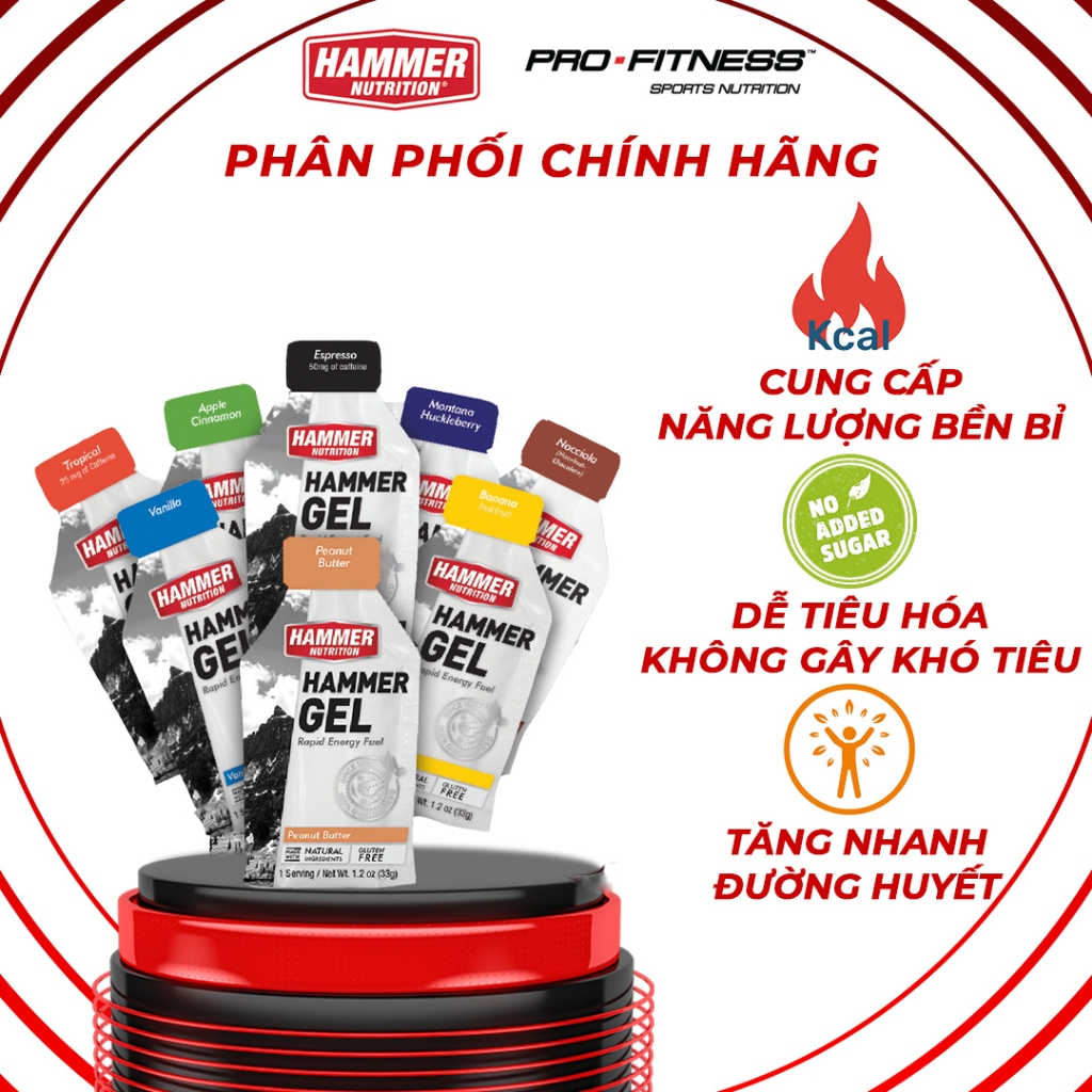 Gel năng lượng thể thao Hammer Nutrition - Profitness Store - Cung cấp năng lượng bền bỉ khi vận động thể thao (Gói 33g)