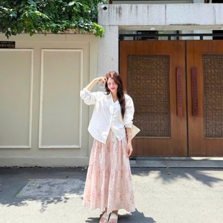  Chân váy maxi hoa vintage 3 tầng dáng dài có lót mùa hè nhẹ nhàng dịu dàng nữ tính - Mysmin Store CVH689 