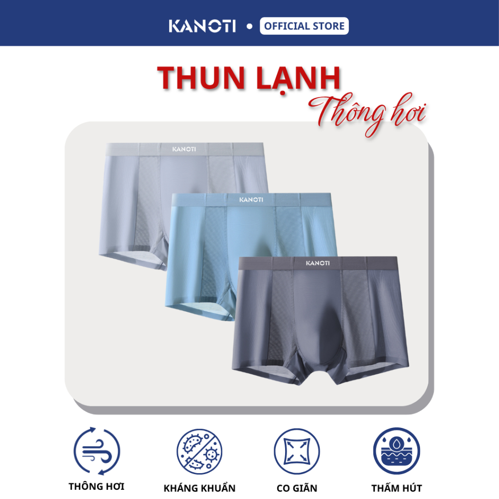 Combo 3 Quần lót nam thun lạnh thông hơi 2 bên cao cấp KANOTI, quần sịp đùi nam không đường may khán