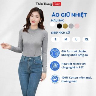 Áo thun dài tay nữ giữ nhiệt cổ 3 phân in Flower, chất cotton co giãn mềm mịn - Thời Trang Fam