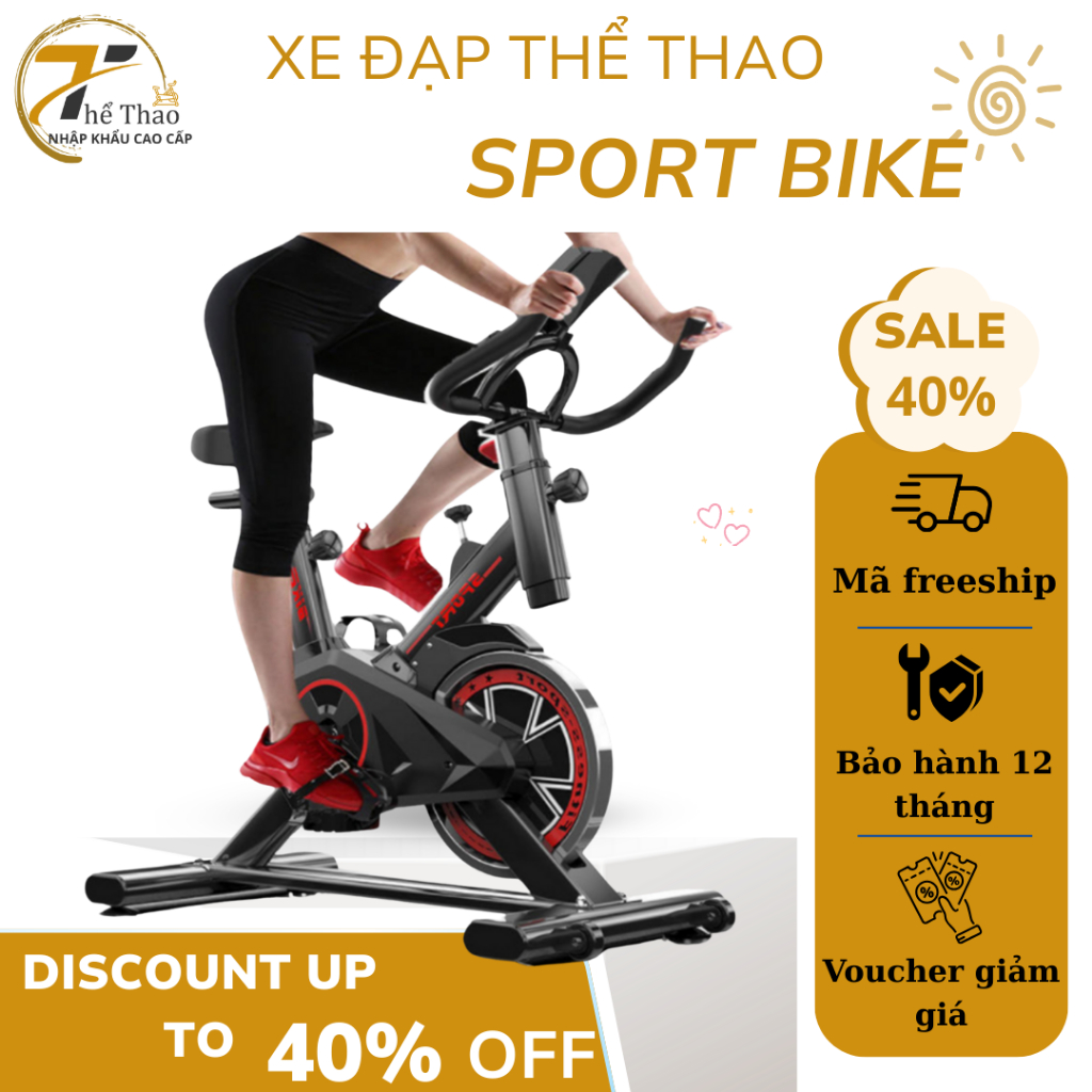[Sale sập sàn]Xe đạp tập gym Spin Bike, màu đỏ đen Tặng kèm Đồng hồ