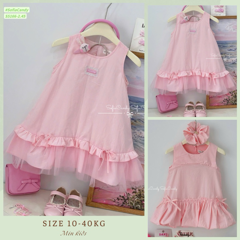 Đầm hồng baby đính nơ 10-40kg. Váy đính nơ hồng baby. Váy trơn màu hồng baby. Váy thô mềm. Váy bé gá
