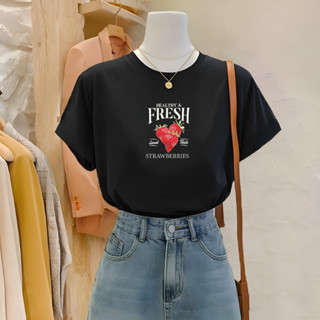 [Form Vừa] Áo phông nữ LOZA màu đen BST Hoa quả summer 2025 chất liệu thun cotton 4 chiều mát mẻ - Mã G0407