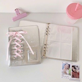 Bìa Binder A5 6 Còng Da Bạc Thắt Nơ “Hisocute” - Album Đựng Card Idol Kpop, Album Đựng Ảnh Polaroid Cỡ Lớn