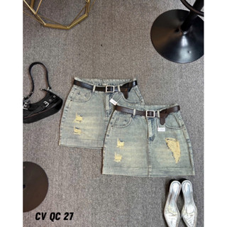 Chân váy jean ngắn Bigsize 55-90kg phối rách trẻ trung tôn dáng ( quần bảo hộ lót jean ) QC27