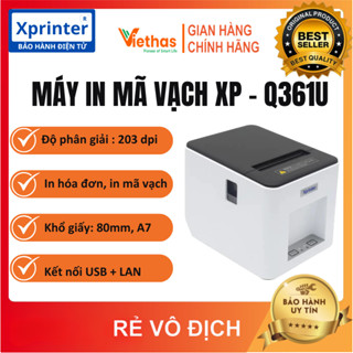 VIETHAS - Máy in nhiệt Xprinter Q361U, in tem nhãn mã vạch, tem trà sữa, in hóa đơn K80 trên Máy Tính - Điện Thoại