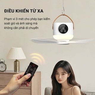  Quạt trần mini quạt treo USB điều khiển từ xa,có đèn LED chiếu sáng 3 mức độ  4 mức độ gió Quạt cắm trại ký túc xá 