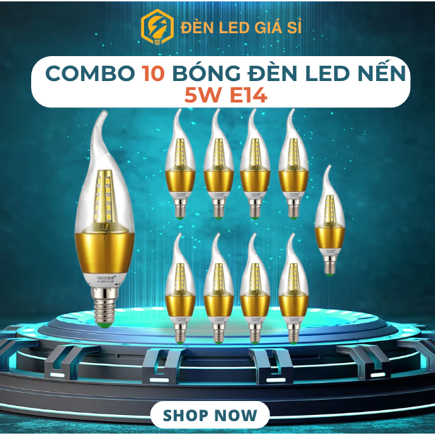 Bộ 10 Bóng Đèn Led Nến 5W E14 - Ánh Sáng Vàng