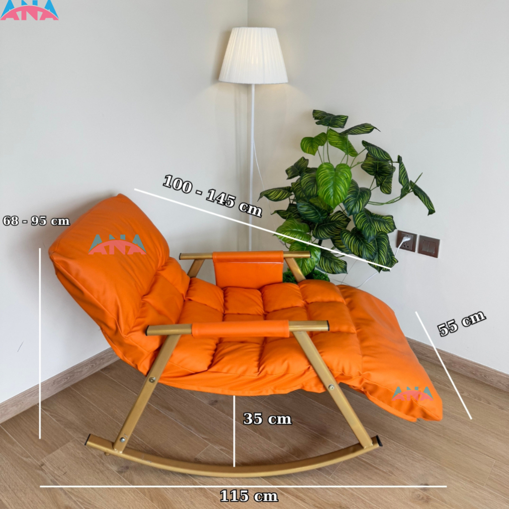 Ghế bập bênh thư giãn ANA BB02 dài 1m6 điều chỉnh 10 cấp độ nằm đọc sách nghỉ ngơi decor phòng Tặng lăn Massa Gác Đệm | BigBuy360 - bigbuy360.vn
