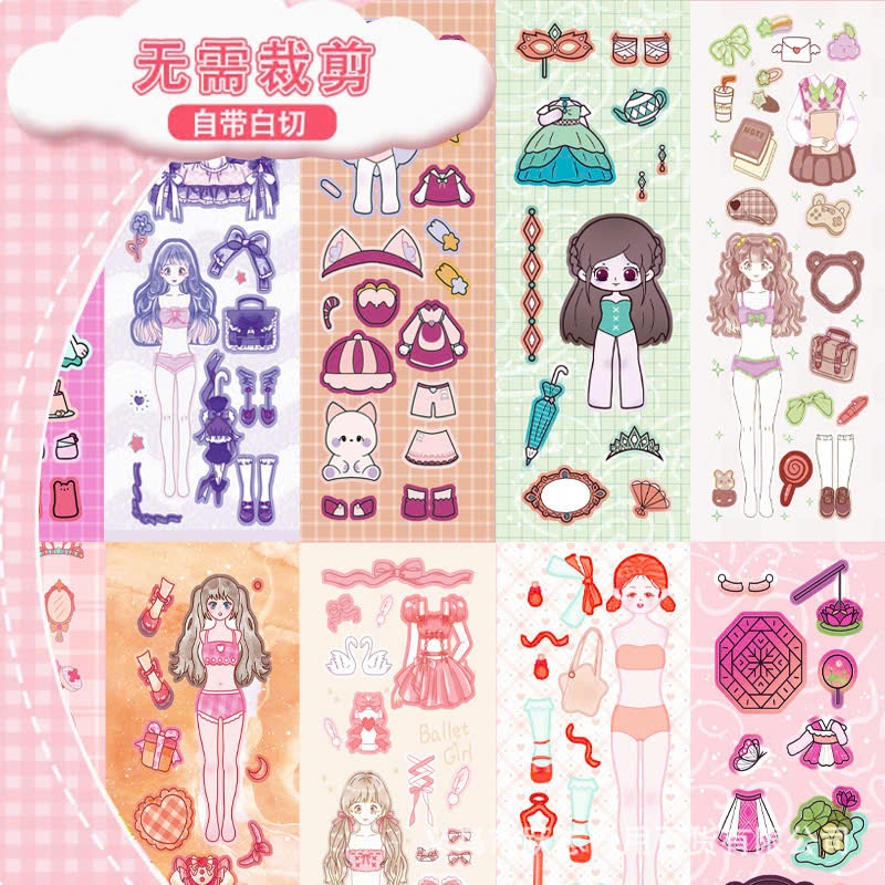  Set 200 Sticker  KHÔNG TRÙNG  thay đồ công chúa lấp lánh trang trí sổ tay đồ chơi bé gái 