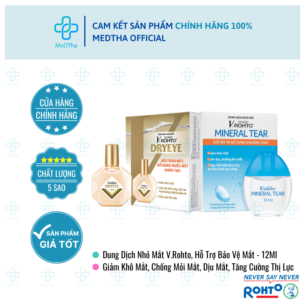 Nước Nhỏ Mắt V.Rohto Dryeye, Mineral Tear - Giúp Cấp Ẩm, Bôi Trơn Mắt, Làm Dịu Da Giảm Kích Ứng 13ml
