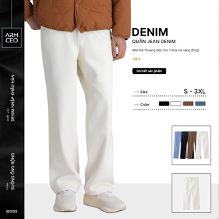 Quần jean ống rộng nam đen trắng cạp cao ARMCEO form chuẩn Hàn Quốc dày dặn, hack dáng- J03