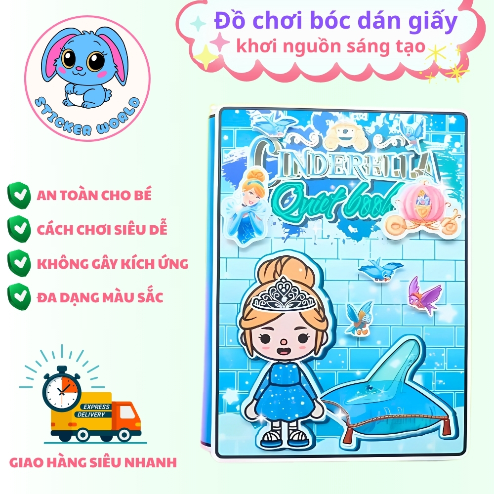 Đồ chơi ngôi nhà búp bê bằng giấy,học liệu bóc dán của Toca Boca quiet book h23