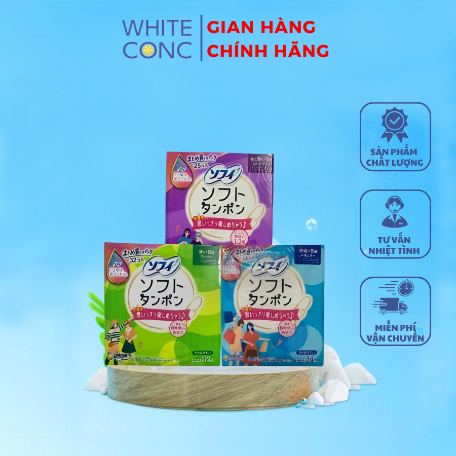 Băng vệ sinh Tampon Unicharm Siêu Thấm Dịu Nhẹ White Conc Nhật Bản 