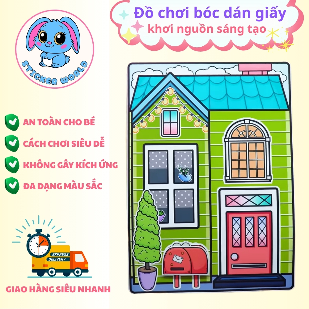 Ngôi nhà bằng giấy DIY của bé Green house in quiet book