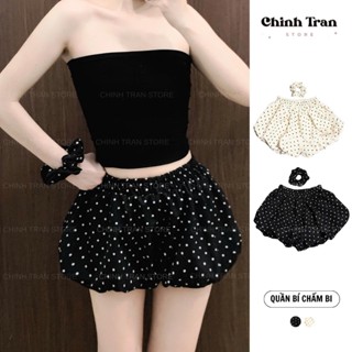 [TẶNG SCRUNCHIES] Quần Short Bí Phồng Chấm Bi Lưng Chun Dễ Thương Trendy - Chinh Trần Store