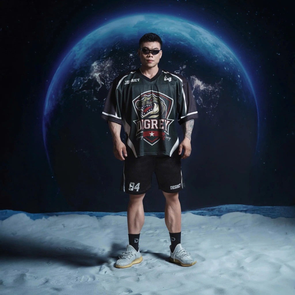 Áo thun thể thao màu xanh    Degrey Jersey Rex 84 cổ tim