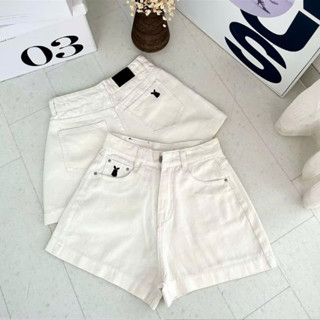 Quần Short Jean Nữ, Quần Ngố kaki Thêu Thỏ Lưng Cao Form A Basic