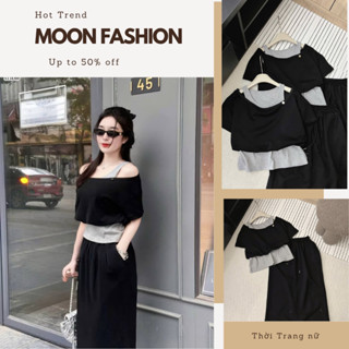 Set áo thun nữ combo 3 món lệch vai phối layer chân váy dài phong cách hàn quốc mặc đi chơi cá tính