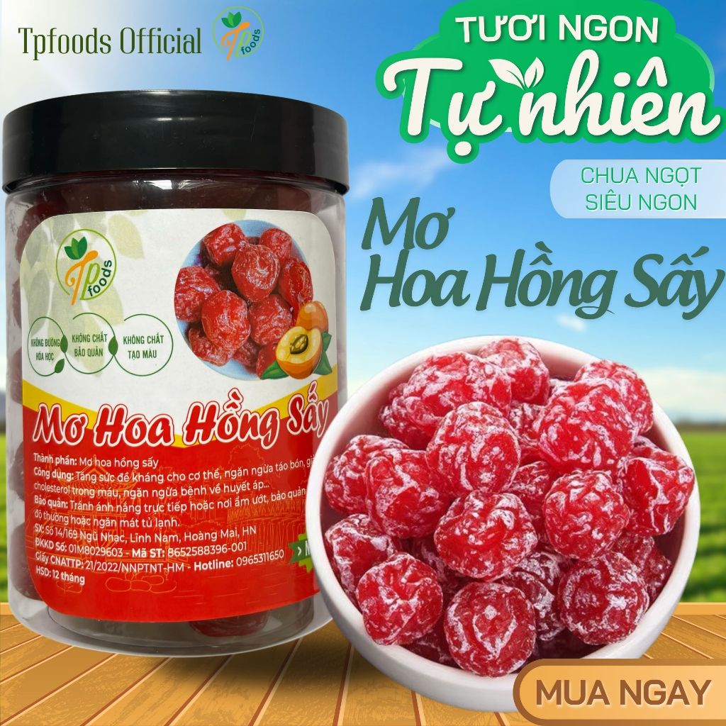(500G) Ô mai mơ hoa hồng sấy Tpfoods. Vị Ngọt Chua Thanh Thanh. Hàng mới siêu ngon. Đóng hũ 500g
