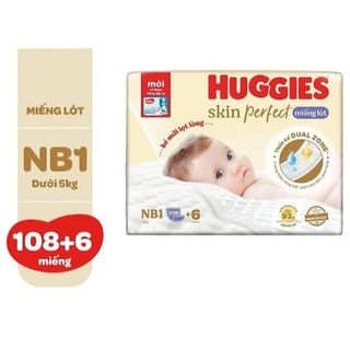 Miếng lót sơ sinh Huggies NB1 108+6 miếng Skin Perfect mới