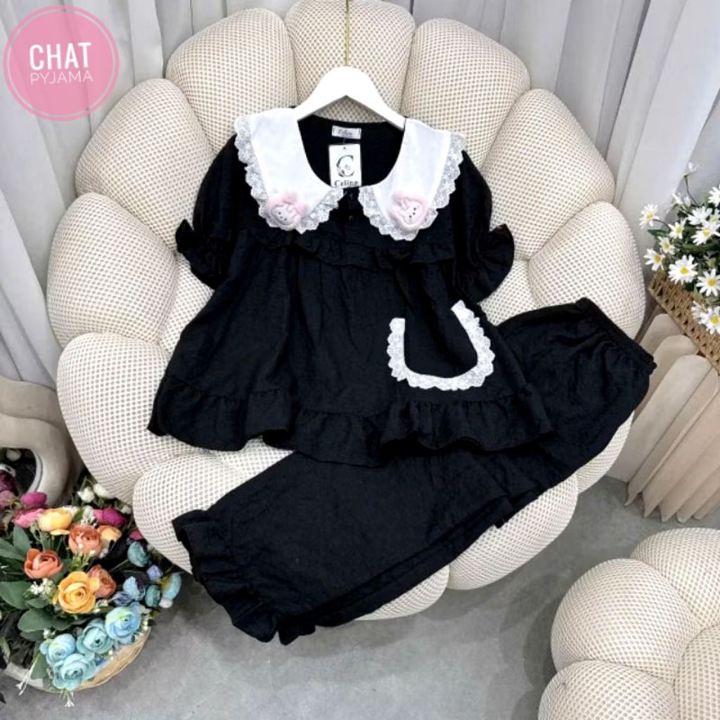 SÉT BỘ PYJAMA XỐP THỎ TAY NGẮN QUẦN DÀI XINH IU CHAT CD08