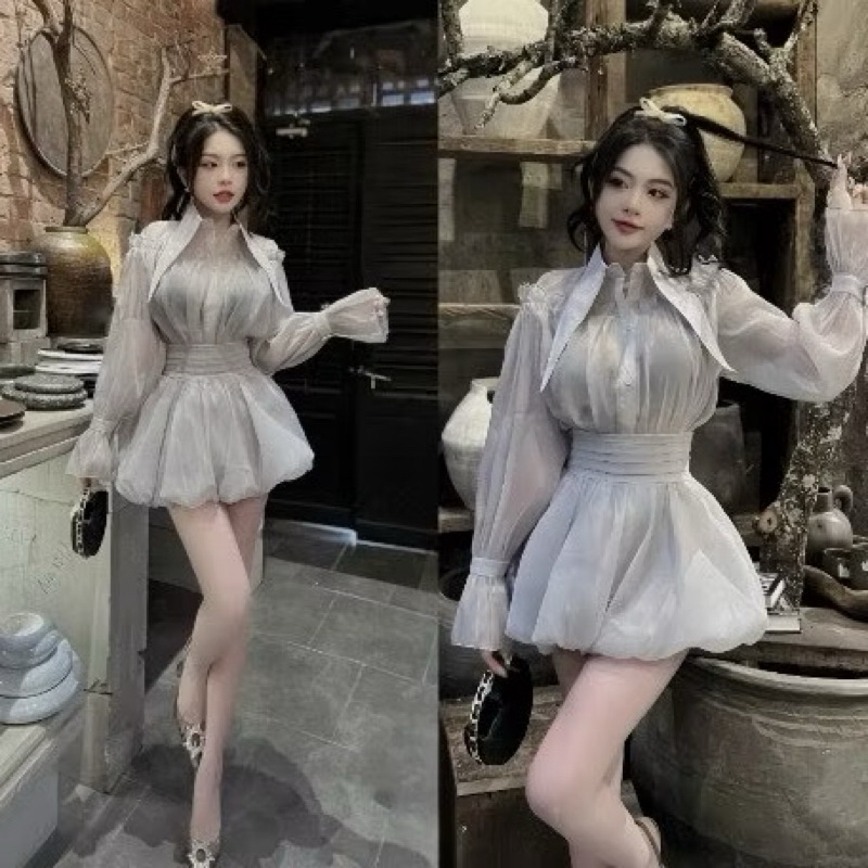 Pass set váy Áo + Chân váy bí sz M new 99%