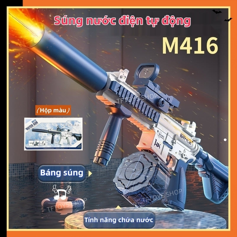 【Mẫu mới】Đồ chơi Súng Nước Điện Tự Động M416 Bản Nâng Cấp Có Đèn Bình To Quà Tặng Sinh Nhật Cho Bé
