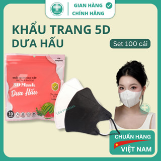Khẩu Trang 5D DƯA HẤU Mask [Set 100 Cái] Mặt Vừa Và Nhỏ 4 Lớp Kháng Khuẩn Dày Dặn, Cản Tia UV