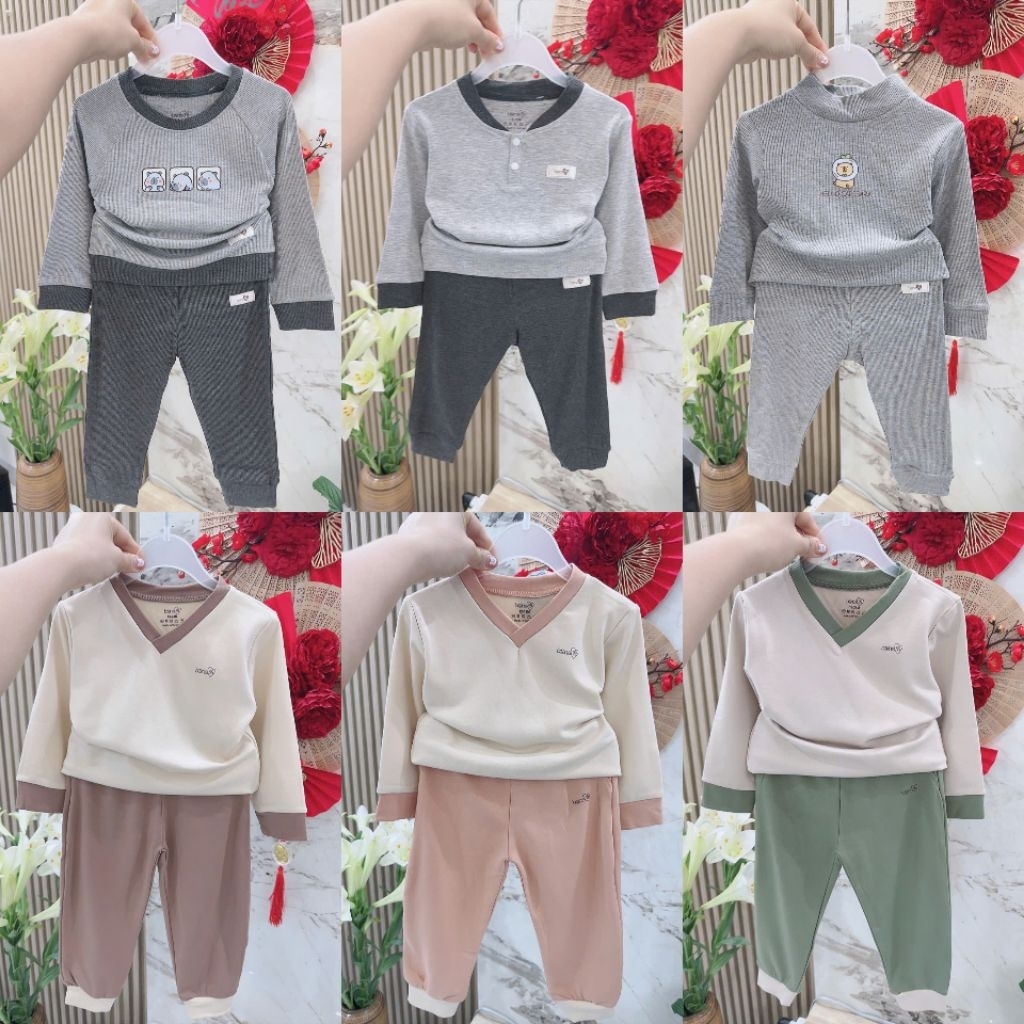 Bons99/Bộ quần áo dài tay Thu đông Bons99 chất nỉ mềm cho bé trai bé gái size 9m-6y