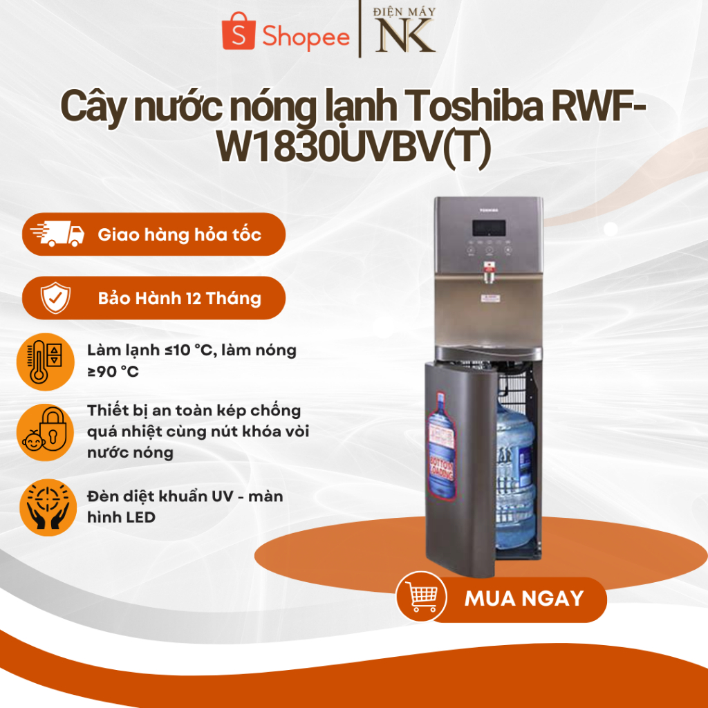 Máy Nước Nóng Lạnh Toshiba RWF-W1830UVBV(T) - Thiết kế sang trọng - Đèn UV Diệt Khuẩn - Khóa An Toàn