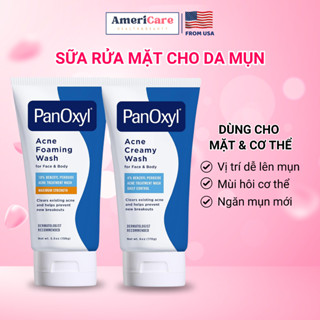 Sữa rửa mặt giảm mụn PanOxyl Creamy Acne Wash 4%, 10% Benzoyl Peroxide, Giảm mụn lưng, ngực, Bill Mỹ