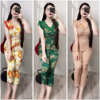 Đồ bộ nữ dập ly mặc nhà quần lửng 45kg -62kg, bộ mặc nhà nữ mùa hè