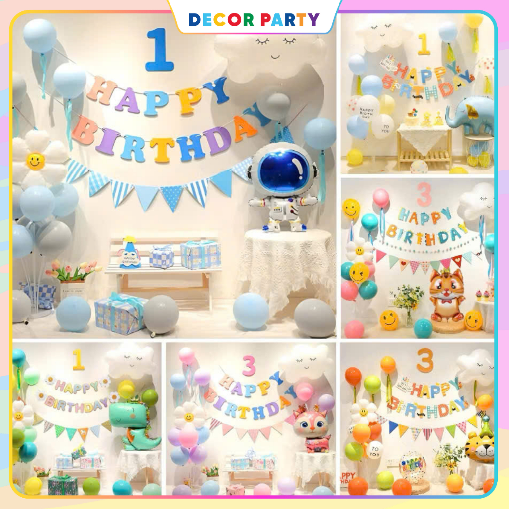 ( Tặng Số Tuổi ) Set Trang Trí Sinh Nhật Bé Trai Bé Gái, Bong Bóng Bay Happy Birthday