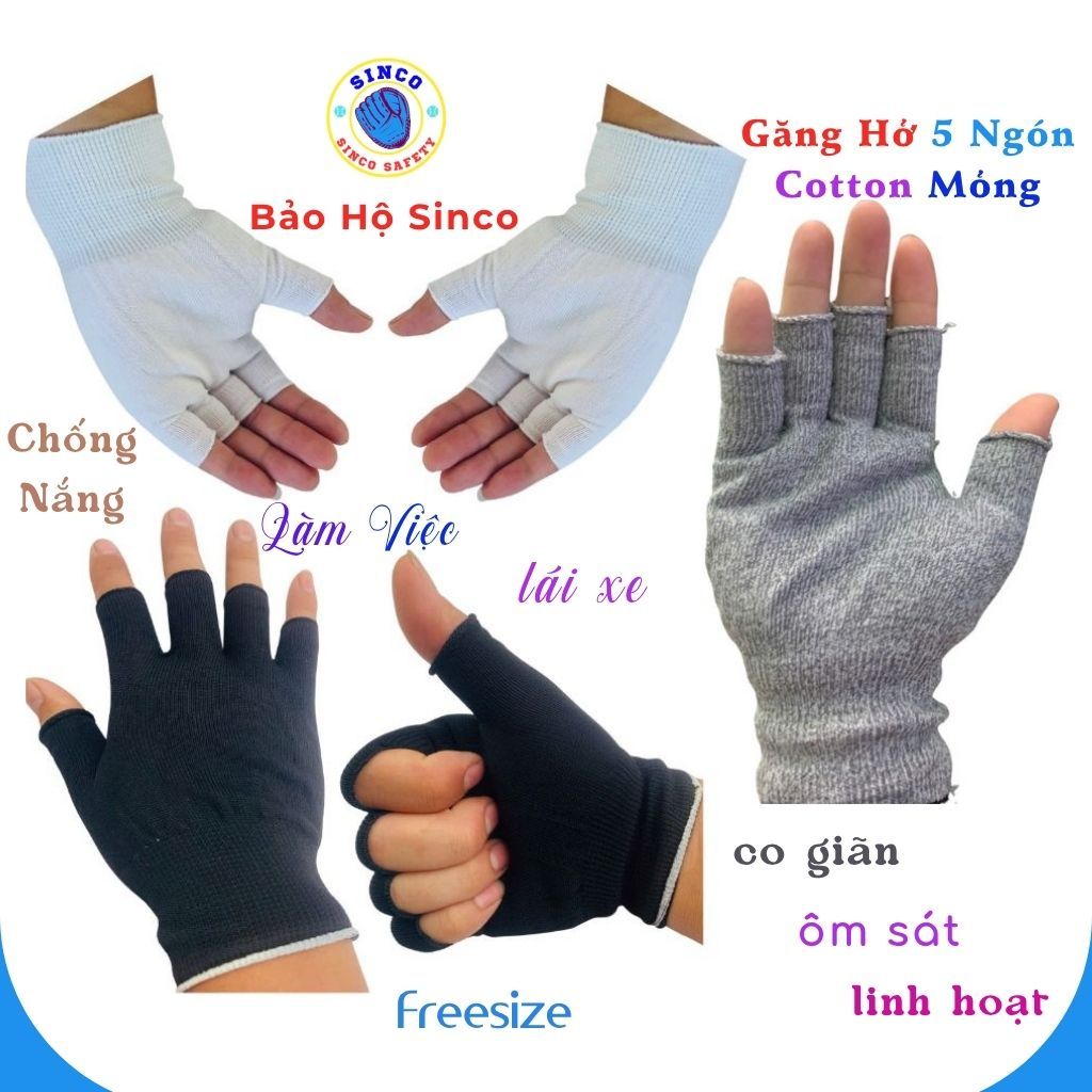 Găng tay hở năm ngón, găng tay vải thun mỏng SINCO SAFETY chống nắng, làm việc tiện lợi, linh hoạt.