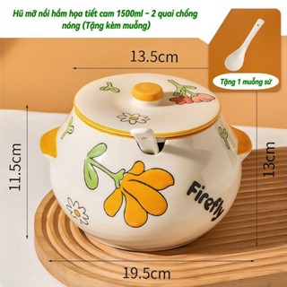  Hũ Đựng Mỡ ,Hũ Gia Vị Gốm Sứ Có Tay Cầm   Tặng Kèm Thìa   