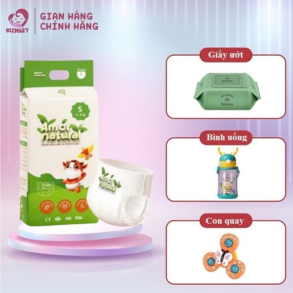 Tã bỉm Amor Natural dán/ quần NB68 S58 M52 M48 L44 XL42 XXL40 XXXL38 XXXXL34 chính hãnġ