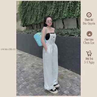Quần Yếm Jean Nữ Trắng Form Rộng Có Túi ,Quần Bò Yếm Jean Dáng Dài Ống Suông Bigsize Monastore_M0557