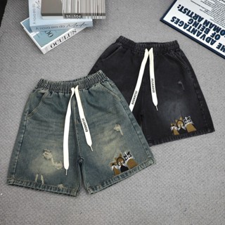 Quần Ngố Jean Nữ Dáng Vừa, Cạp Chun. Thêu hình Meo Meo size 40-80kg [A6018]