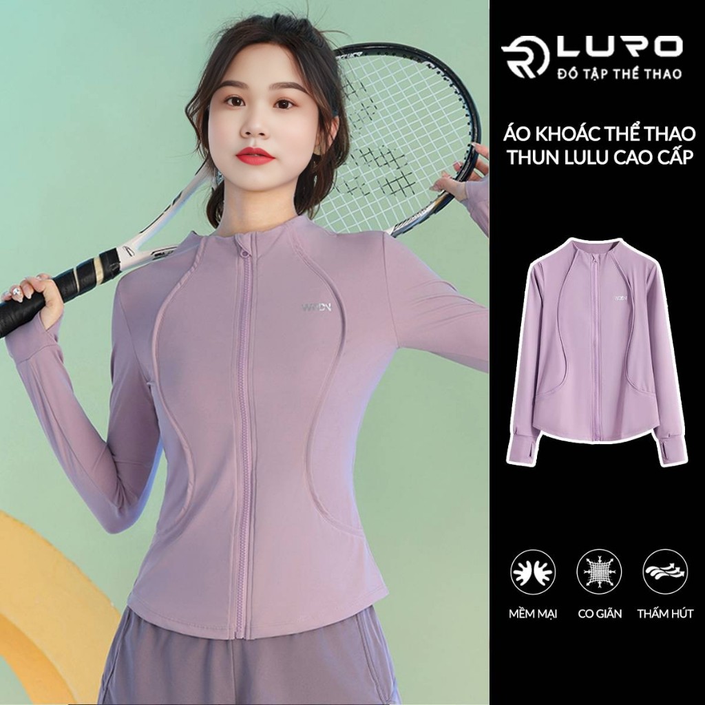 Áo Khoác Thể Thao Tập Gym Tập Yoga Nữ Dài Tay Viền Kéo Co Giãn Thấm Hút Mồ Hôi Louro A4D