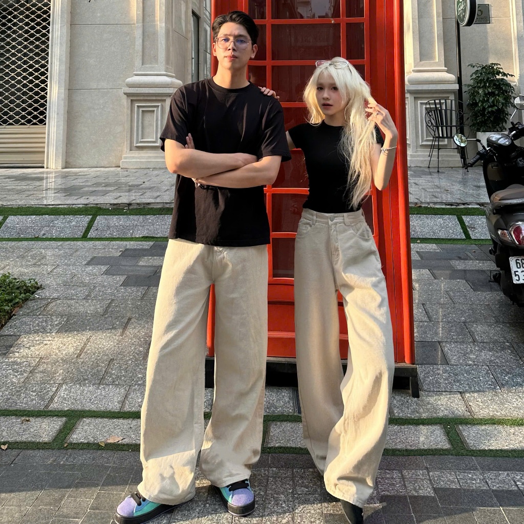 Quần Jeans Dài Trơn COTTTON NQ30 Ống Rộng Cạp Cao Tôn Dáng Nam Nữ Unisex (KHÔNG XÙ LÔNG) | BigBuy360 - bigbuy360.vn